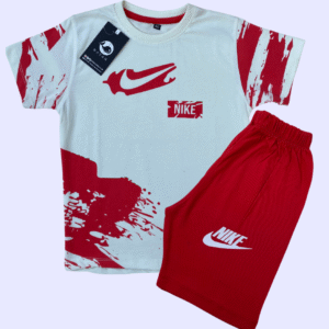 Sporty Kids T-shirt & Shorts Set - White & Red