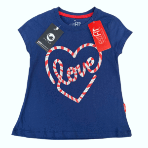 "Sweet Love" Heart Print Kids T-shirt - Navy Blue