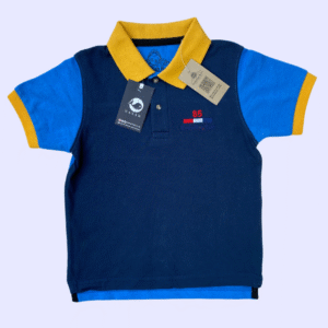 Stylish Color Block Kids Polo T-shirt - Navy, Blue & Yellow